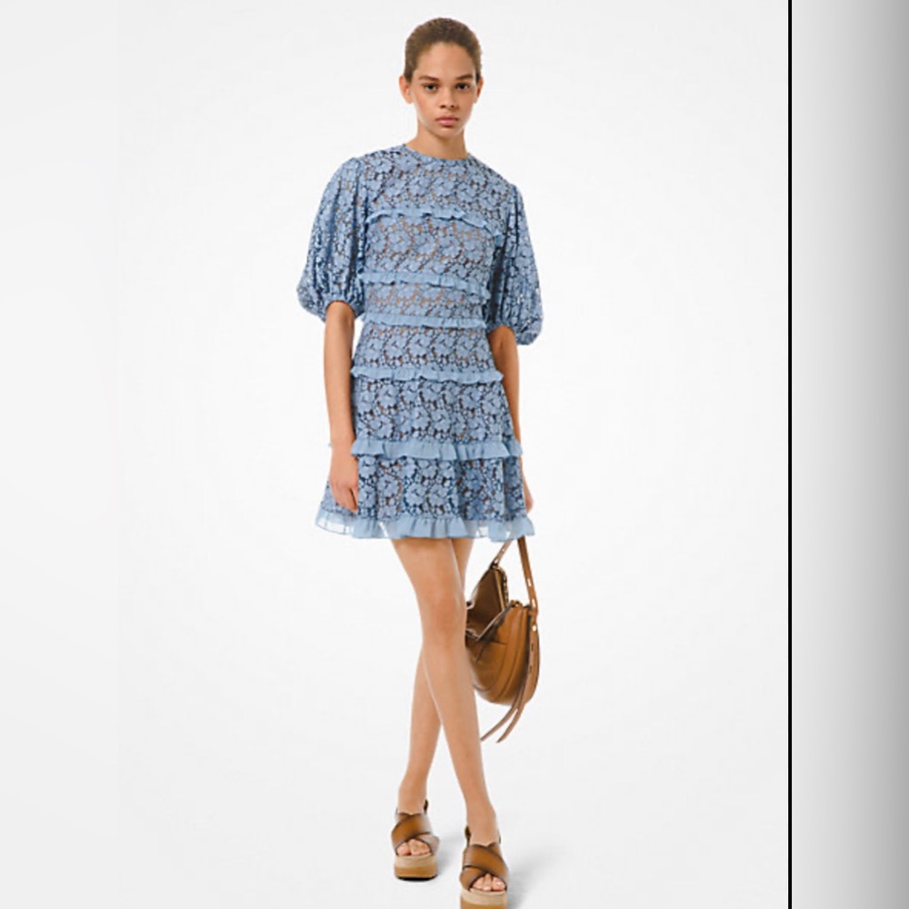 MICHAEL MICHAEL KORS SIZE 14 CORDED LACE RUFFLED DRESS